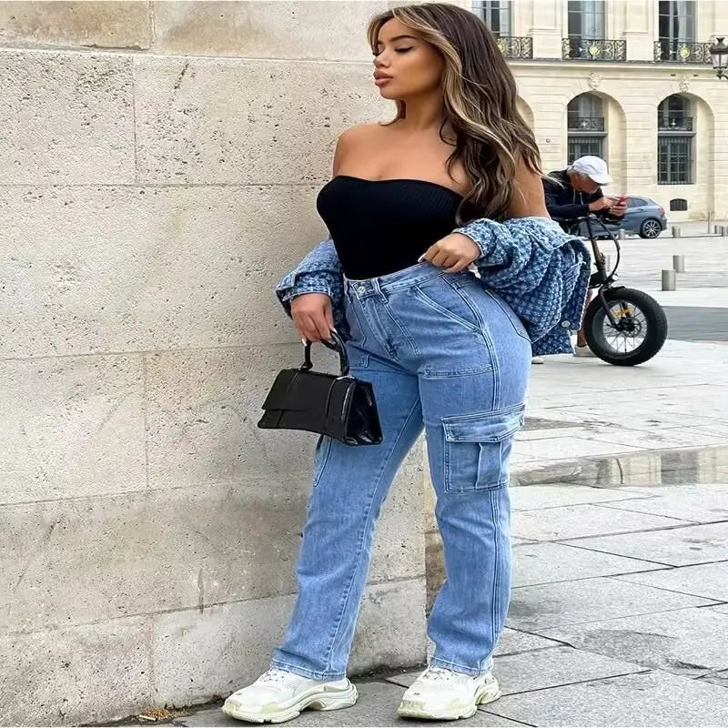 Cargo Jeans Women's Casual Wide-leg Pants