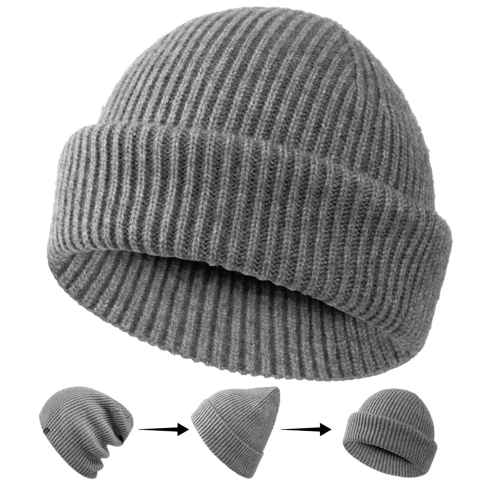 JremPan Beanie Hat for Men Women Knit Winter Hat Warm Cuffed Skull Beanie Slouchy Soft Unisex (Gray)