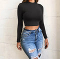 Milk Silk High Neck Long Sleeve Crop Top