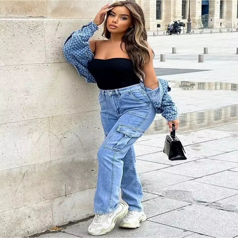 Cargo Jeans Women's Casual Wide-leg Pants