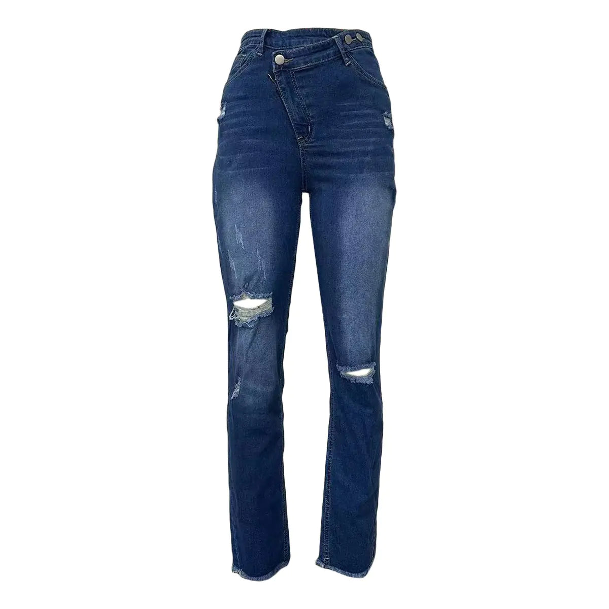Women's Ripped Diagonal Zipper Jeans