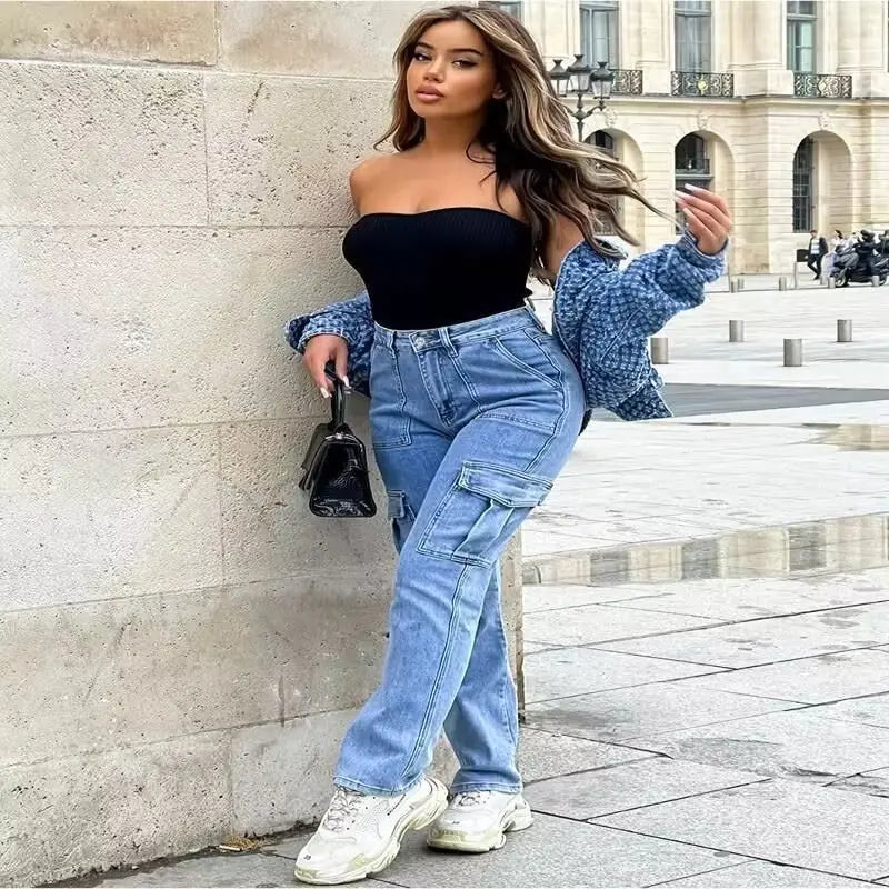 Cargo Jeans Women's Casual Wide-leg Pants